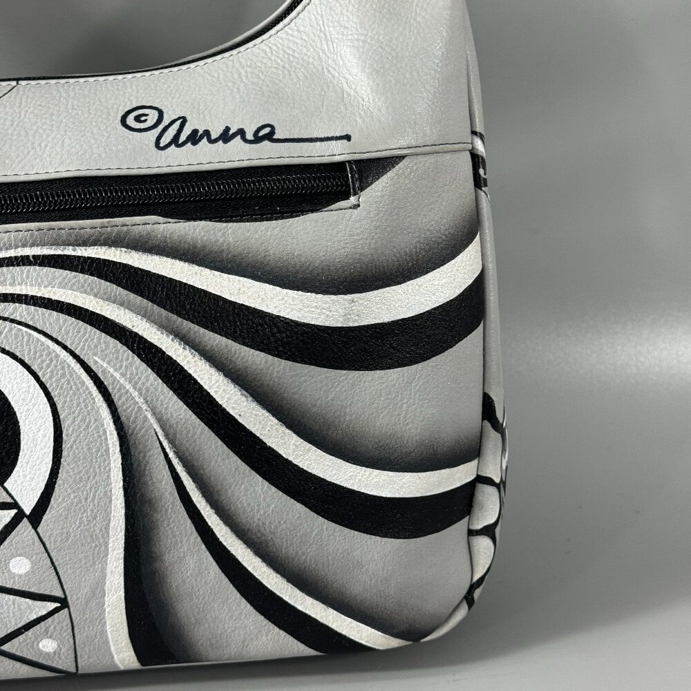 Anna by Anuschka Black/White Floral Leather Hobo Shoulder Bag - Picture 7 of 15
